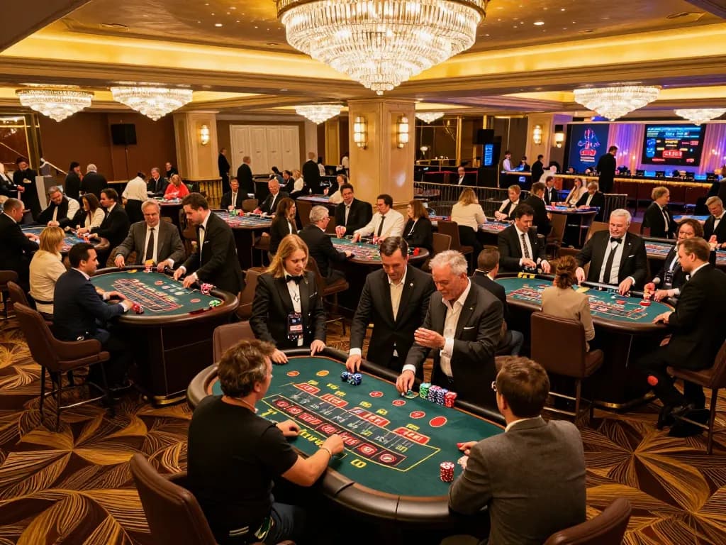 f168 players enjoying blackjack and roulette at a vibrant casino event with exciting atmosphere