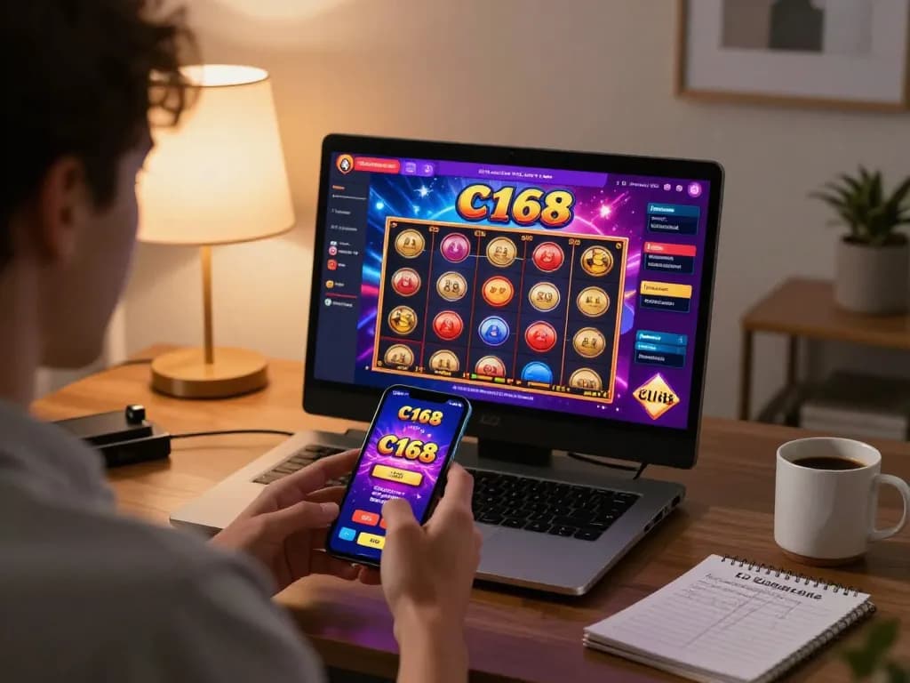 C168 gaming app displayed on smartphone during an evening home gaming session