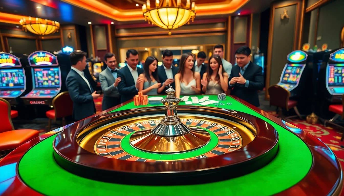 Experience the thrill of winning with bonus new member 101 at a stylish casino featuring roulette and slot machines.