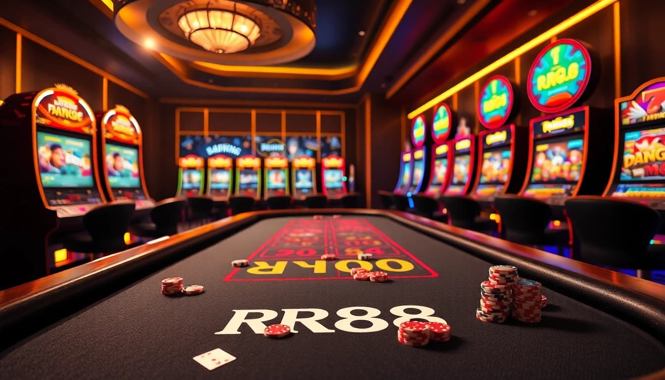 Experience exciting gameplay at RR88 with vibrant casino tables and thrilling slot machines.