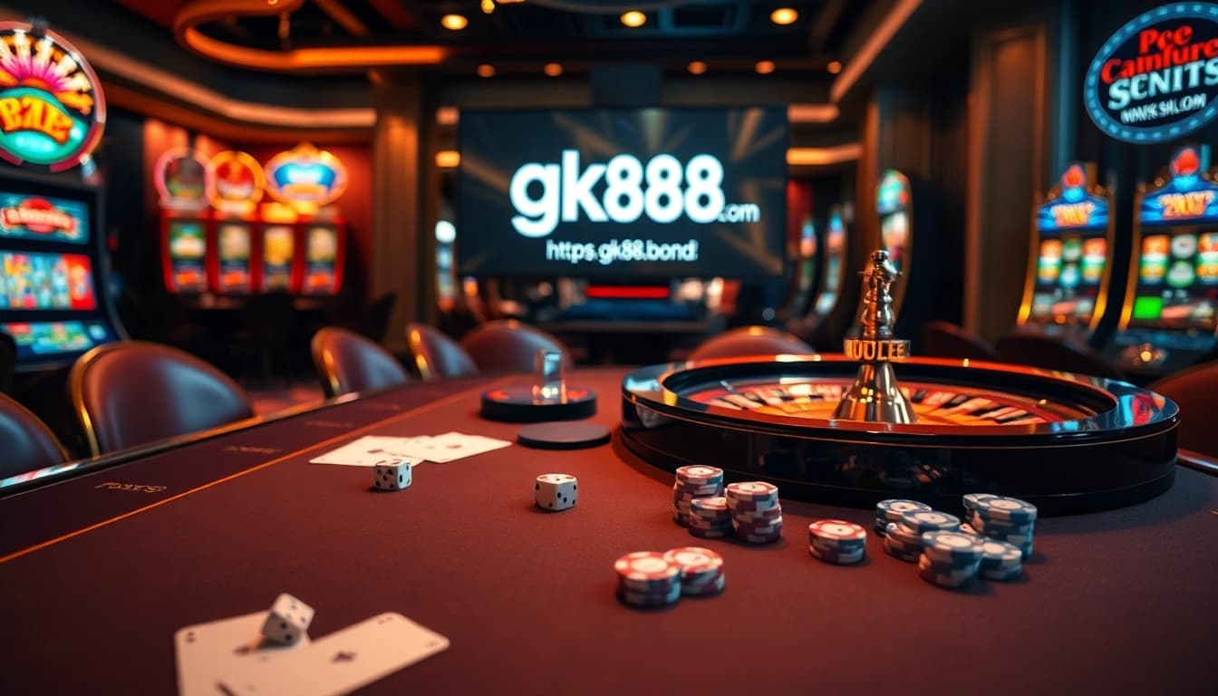 Engage with thrilling games at https://gk88.bond/, featuring luxury casino elements like roulette and poker chips.