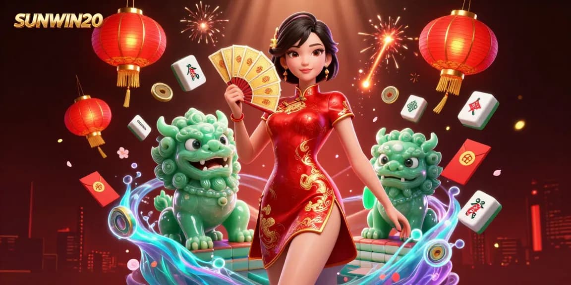 Engage with SUNWIN20 through an enchanting casino scene featuring a vibrant qipao-clad lady.