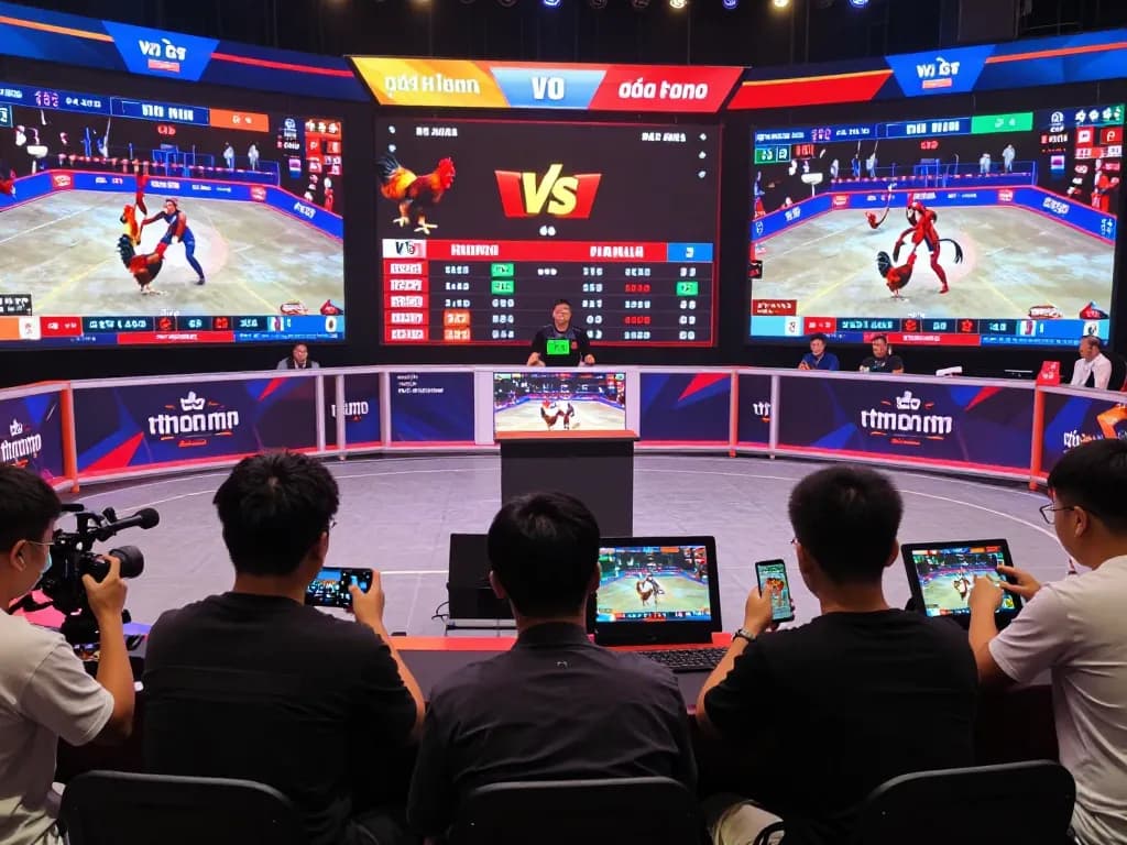 Engaging players watching trực tiếp đá gà thomo on screens with live betting odds displayed prominently