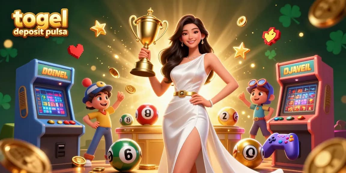 Win exciting prizes with togel deposit pulsa in a vibrant lottery scene filled with gaming elements.