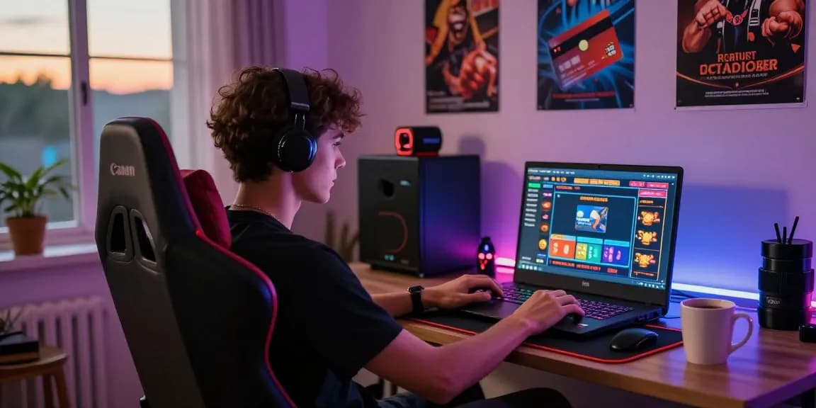 Engaged player at https://eviz.org.uk exploring vibrant credit card casinos in a stylish gaming setup.