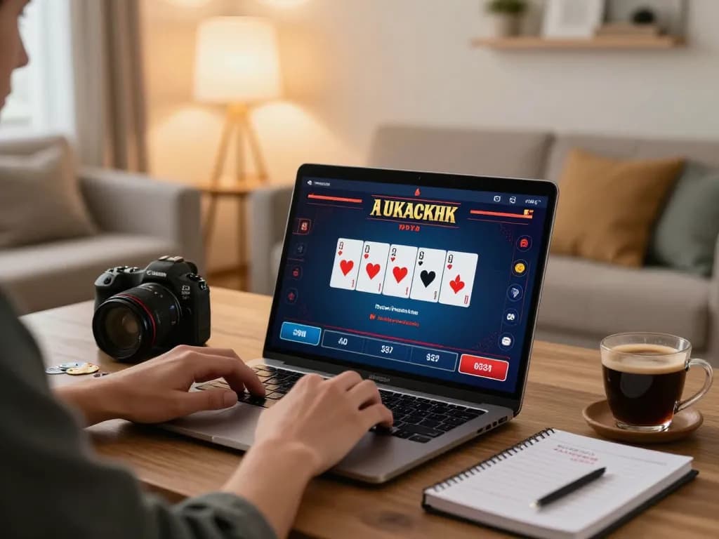 Online gaming with 388bet: Engaging user at a laptop for strategic casino play.