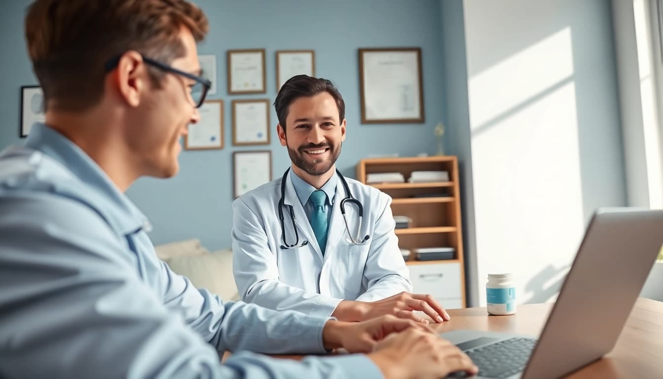 Chat with a doctor online now in a telehealth consultation with a patient.