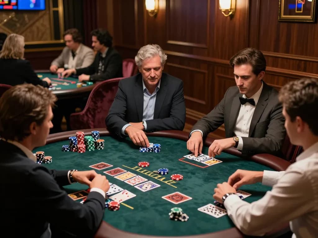 Players strategizing at a blackjack table in a casino setting while enjoying the excitement of nohu.com