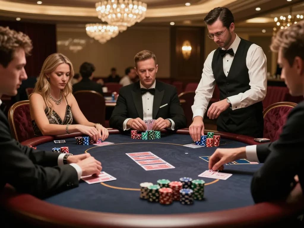 Action-packed poker gameplay at xocdiaclub, featuring professional players and luxurious casino decor