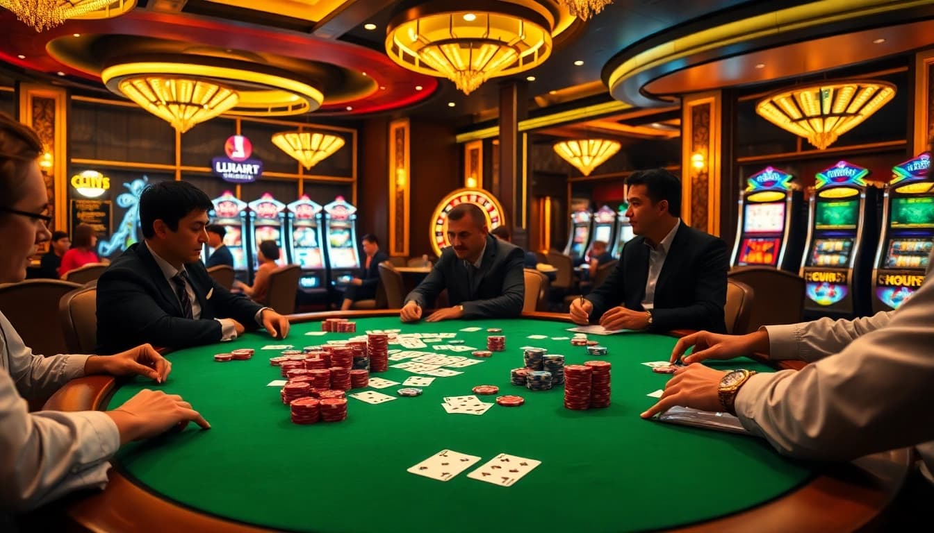 Experience the thrill of juragan77 at a vibrant poker table filled with intense gameplay.