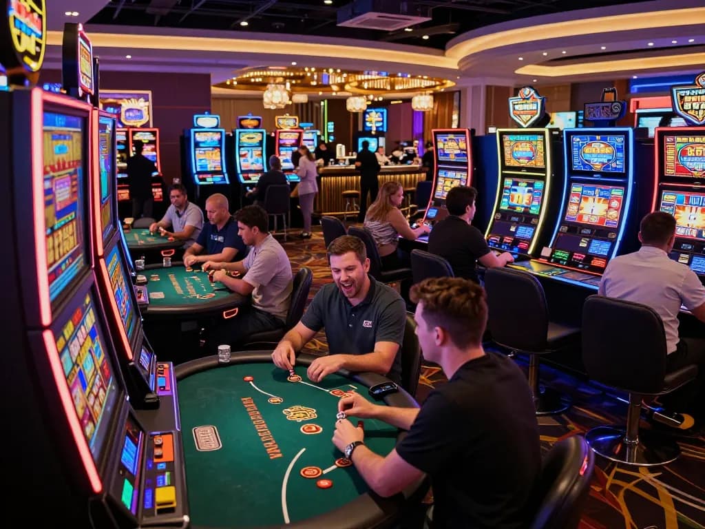 Player enjoying a thrilling experience at luck8 casino, celebrating a jackpot win amid vibrant slot machines.