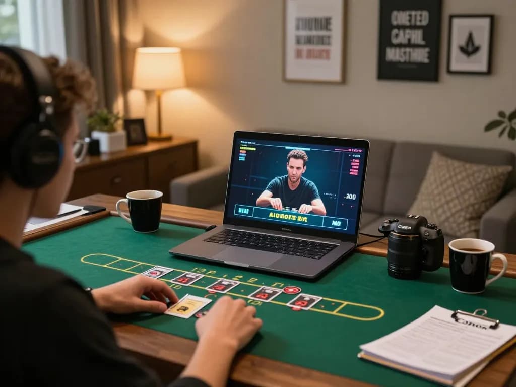 Engaged player enjoying Canada online casinos with live dealer blackjack on laptop.