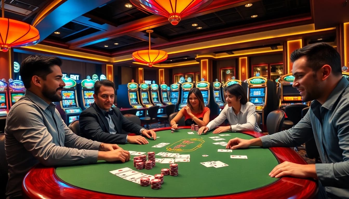 Experience the excitement at nhà cái mm88 with players engaged at a luxurious poker table.