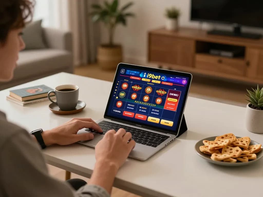 Player strategizing on i9bet platform enjoying online casino experience at home.