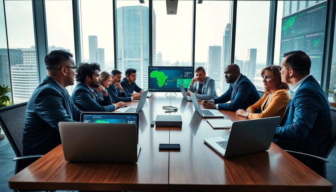 Engaging analysis of Africa sports betting news by industry experts in a modern office.