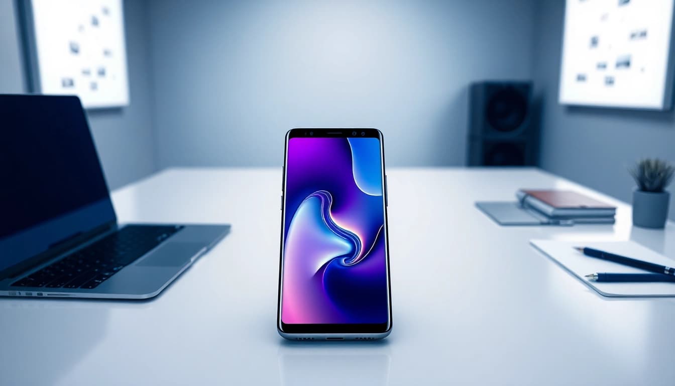 Samsung Galaxy S8 smartphone featuring its vibrant display on a modern desk