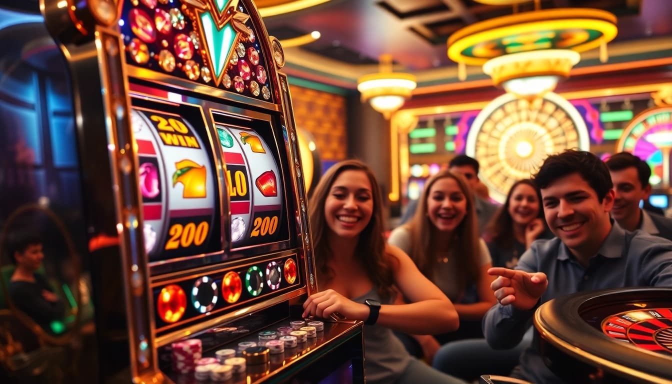 Pemain menikmati permainan slot yang mendebarkan di kasino mewah.
