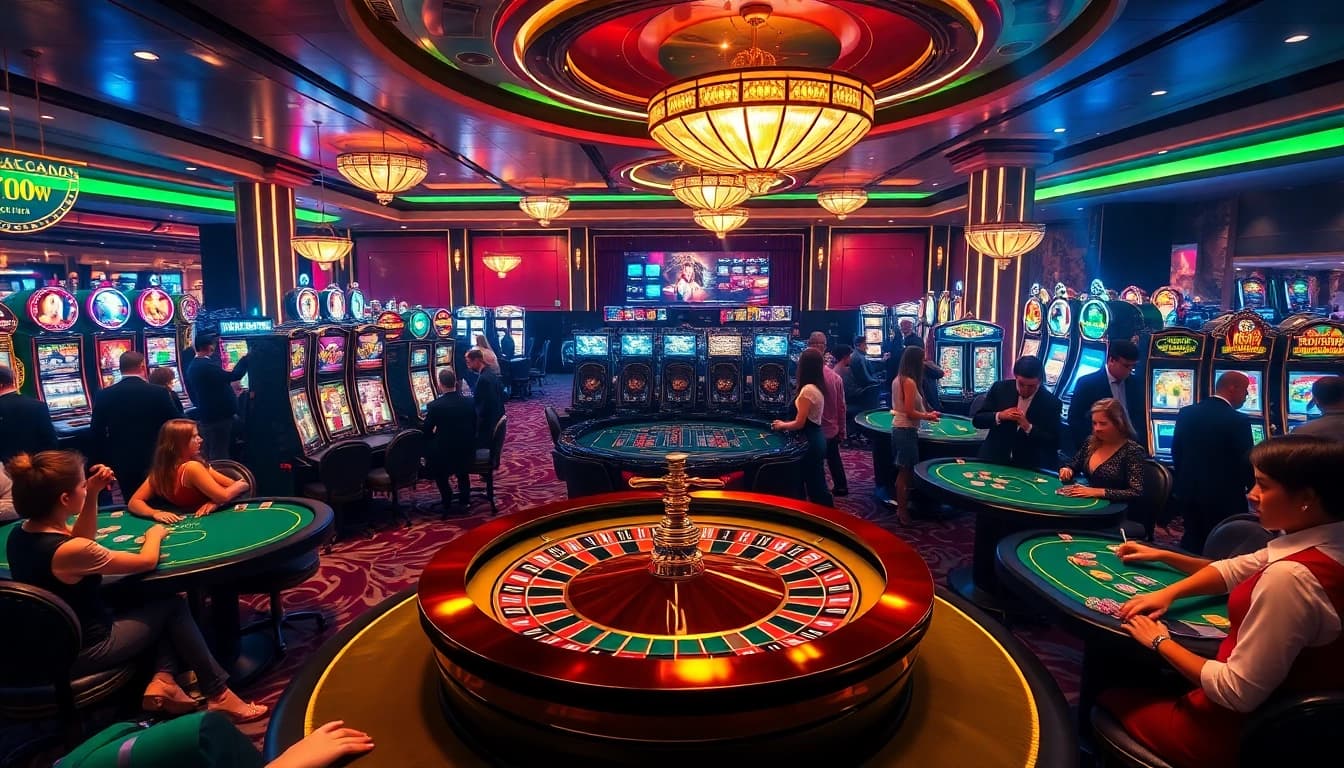 Engaged players at roulette and poker tables capture excitement at https://77win.bar/ casino experience.