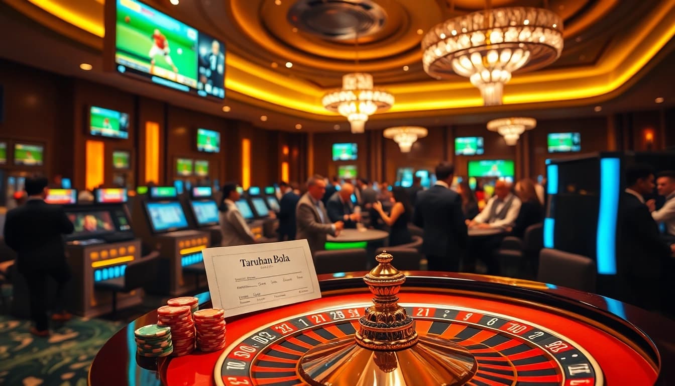 Engage in Taruhan Bola at a thrilling casino sports betting area filled with excitement.