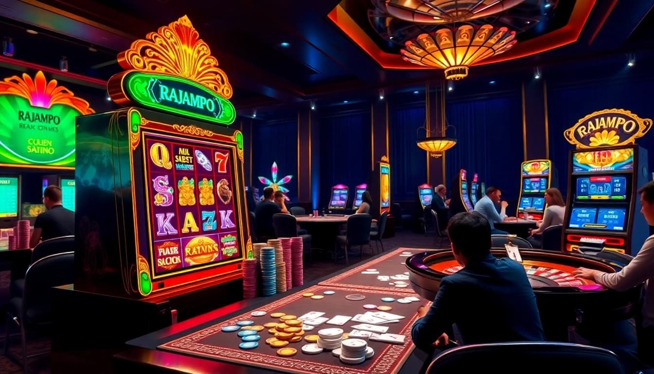 Rasakan kegembiraan di RAJAMPO dengan slot yang meriah, chip poker, dan sensasi permainan.