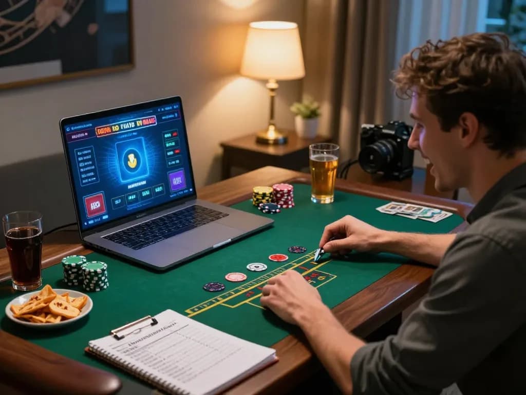 Playing live blackjack on jus77 platform with strategic notes and snacks, capturing an engaging online gaming experience.