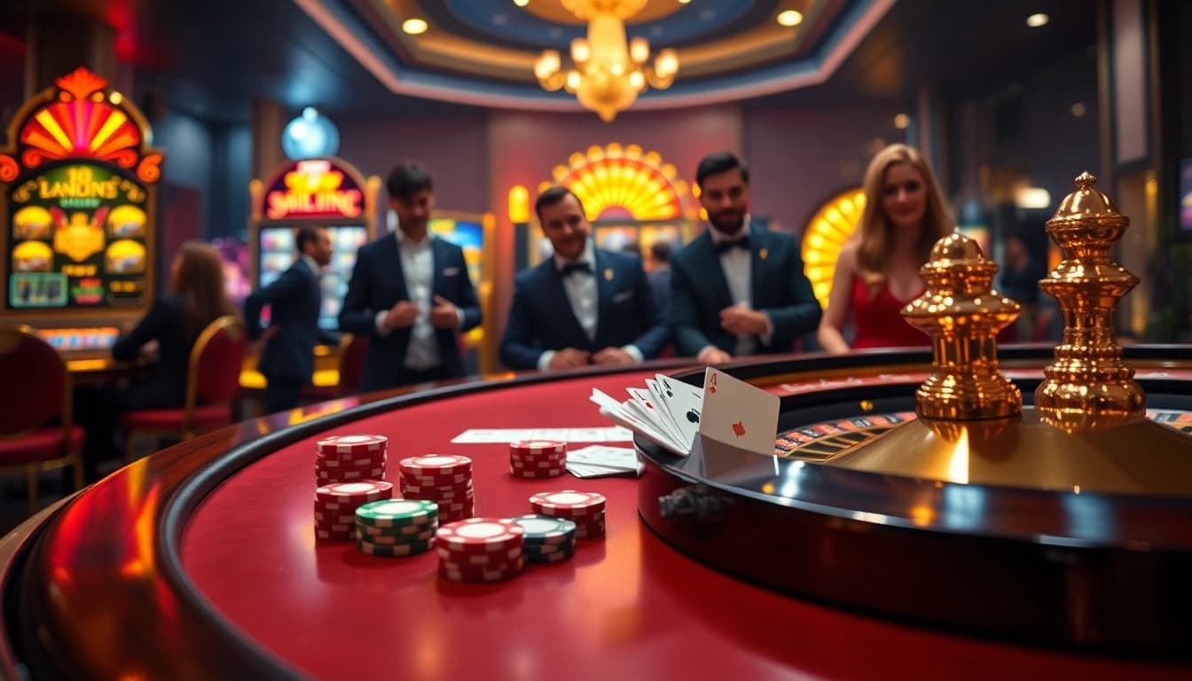 Experience the thrill of winning at 13win with vibrant poker chips and an elegant roulette wheel.
