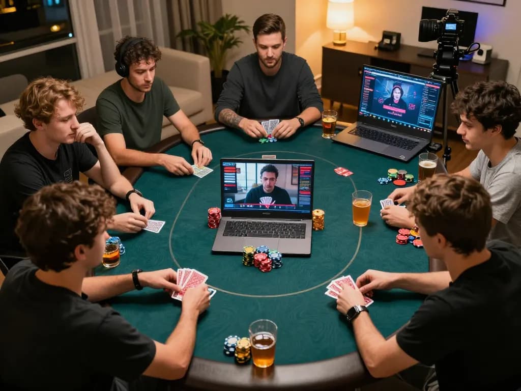 F168 players enjoying an online poker game with competitive play and social interaction at home