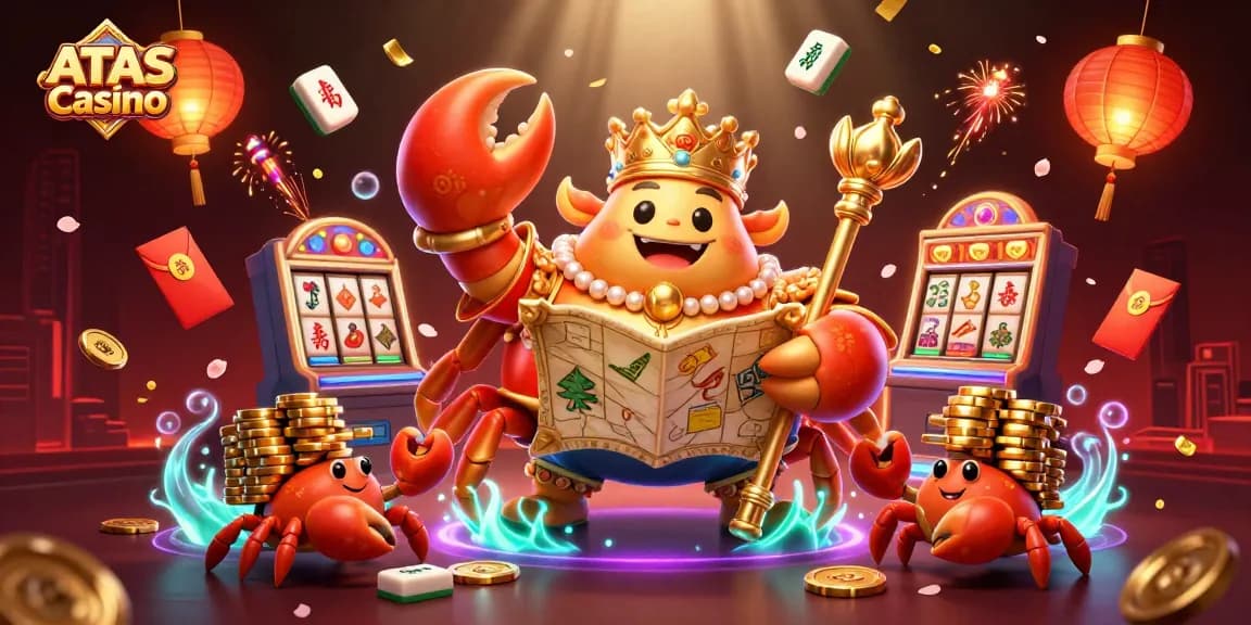 Experience ATAS Casino's thrilling action with a dynamic 3D scene filled with golden treasures and vibrant game elements.