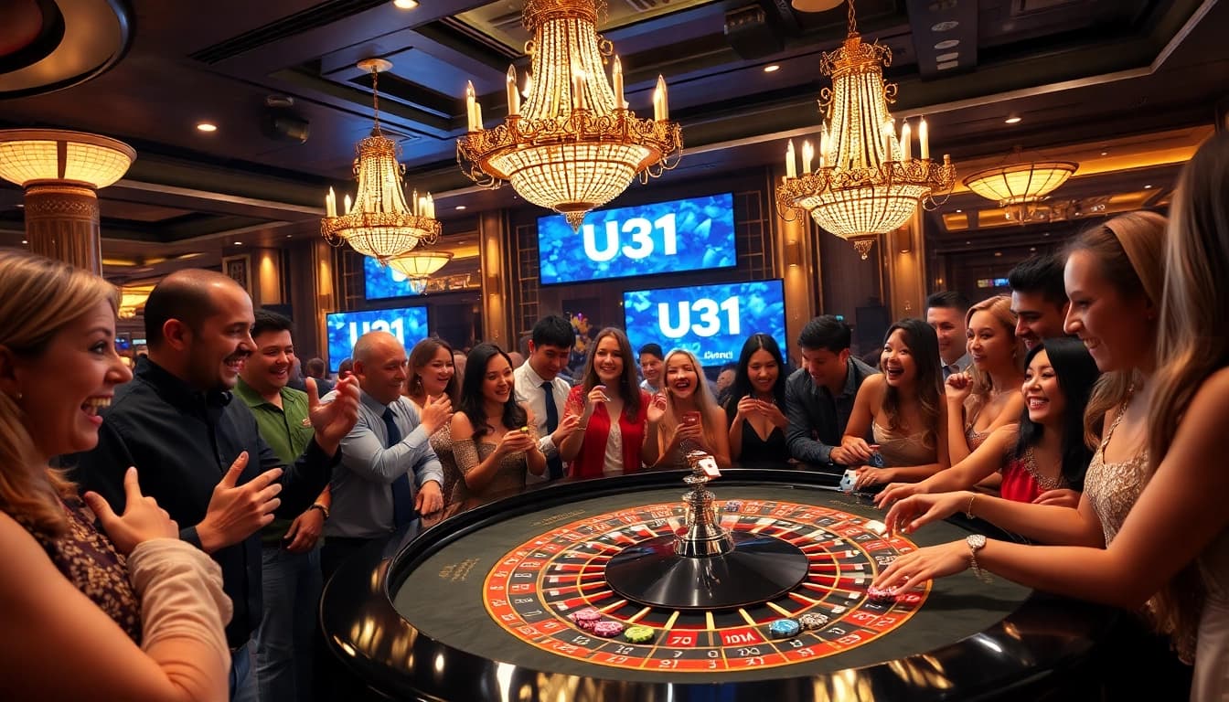 Play exciting roulette with U31 at a luxurious casino scene filled with colorful chips and cards.