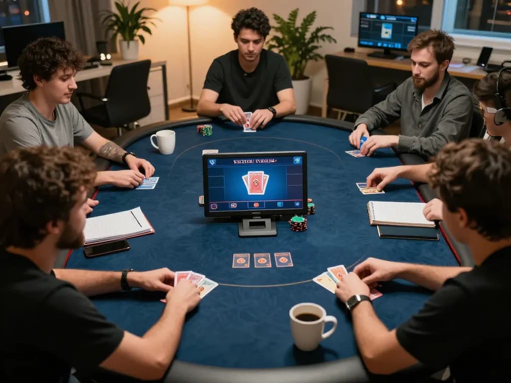 KONG88 online poker gameplay with players showing winning cards in a modern home setting