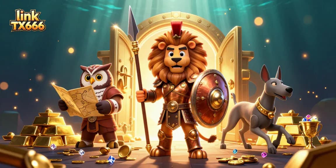 Experience link TX666 with a dynamic 3D scene featuring casino elements and vibrant characters.