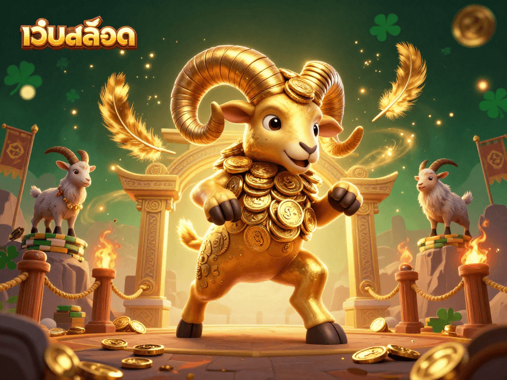 Engage with เว็บสล็อต in this vibrant 3D scene filled with golden elements and dynamic casino features.