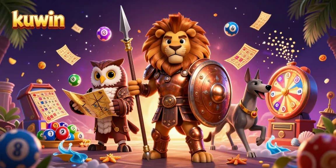 Kuwin adventurous gambling scene featuring characters and vibrant lottery elements for casino enthusiasts.