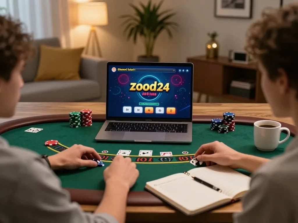 Engaging in online blackjack with zood24, showcasing a cozy home gaming atmosphere