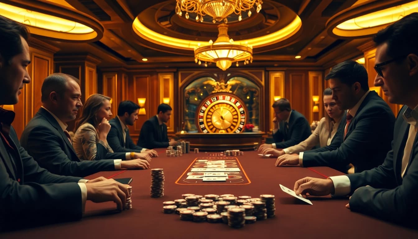 Experience thrilling gambling action at RAJA LUCK with an elegant casino table backdrop.