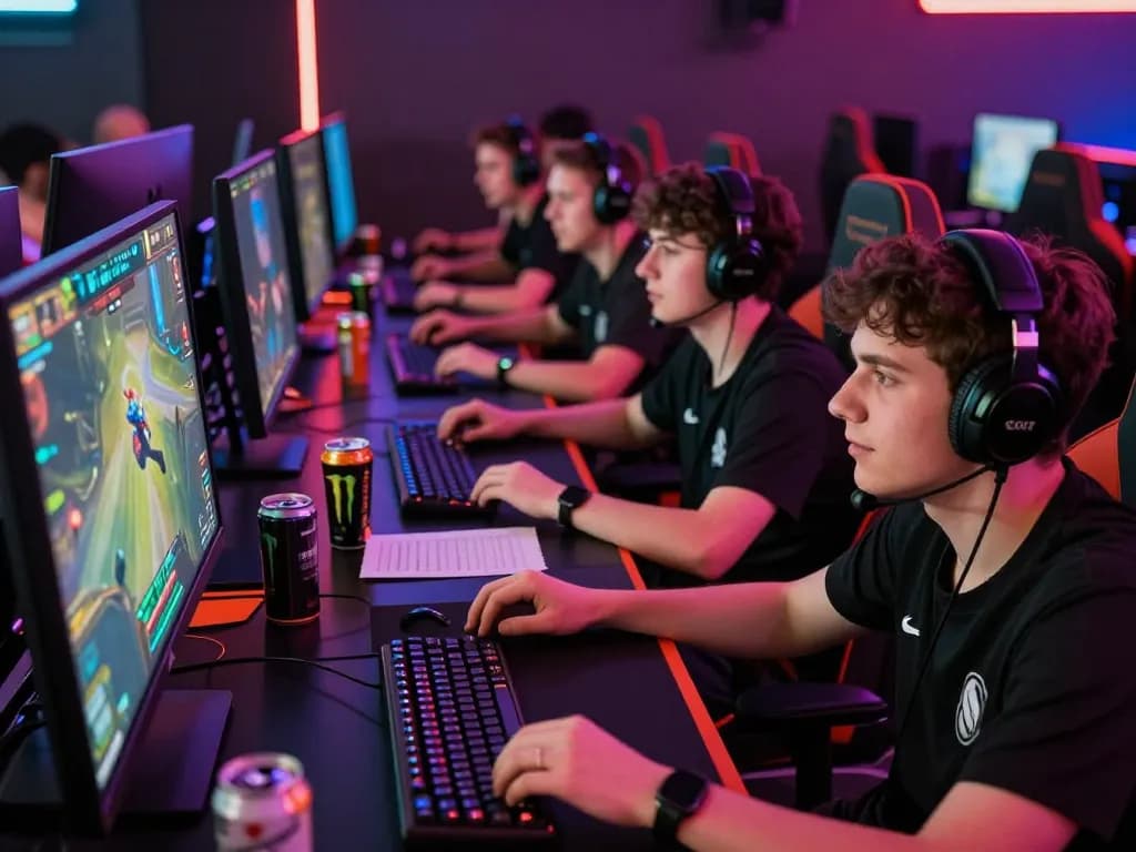 Dota 2 betting action in a lively gaming lounge with friends engaged in the match.