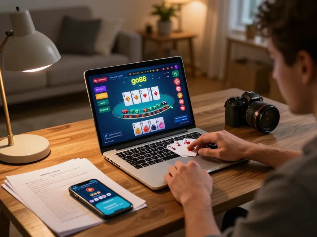 Player enjoying a dynamic blackjack game on go88, surrounded by strategizing notes and a cozy atmosphere