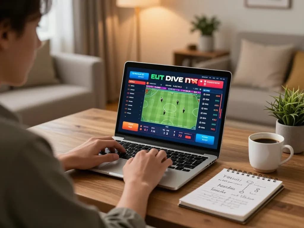 Engaged player strategizing on sports betting via 링크모음 platform from a cozy home setup.
