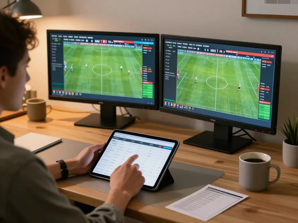 Soi Kèo user analyzing live sports betting odds in a modern home office