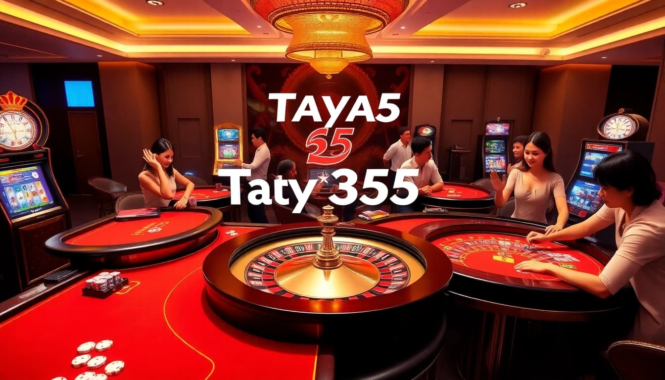 Taya 365 players enjoying vibrant gameplay at a luxurious online casino.