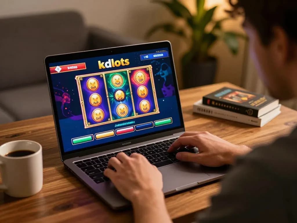 Engaging player exploring kdslots online gaming interface with colorful slot graphics.