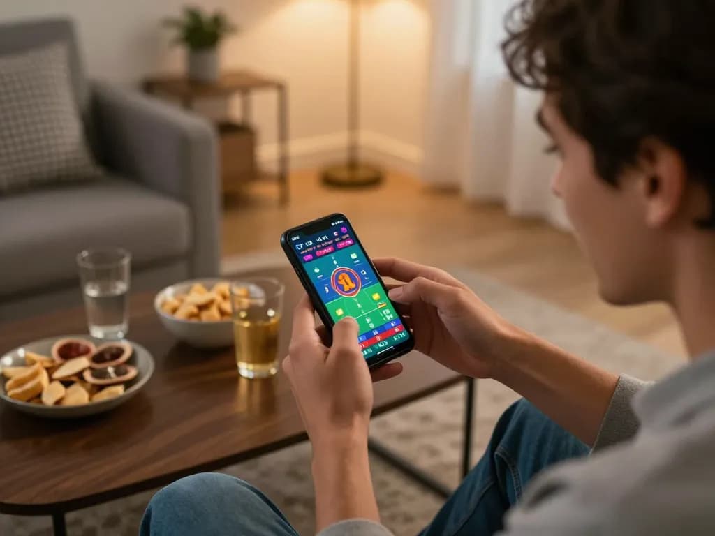 Exciting online betting experience with O8, person placing sports bets on smartphone.