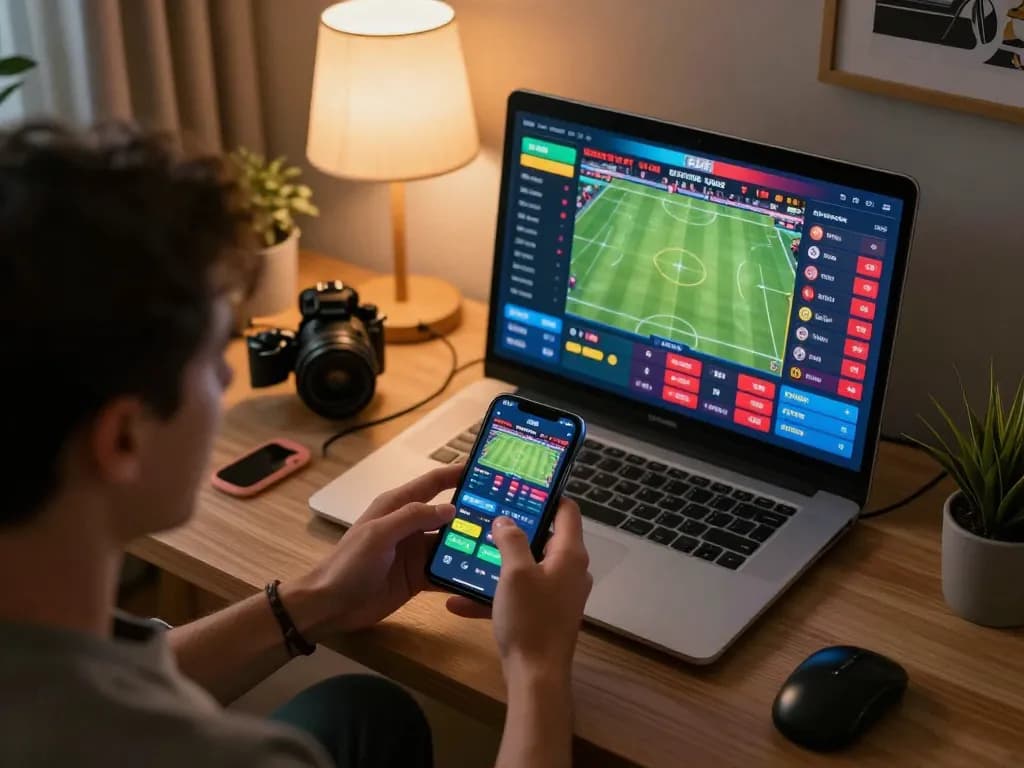 Fans engaging in exciting sports betting with ALO8 app on smartphone, showcasing live odds and event graphics.