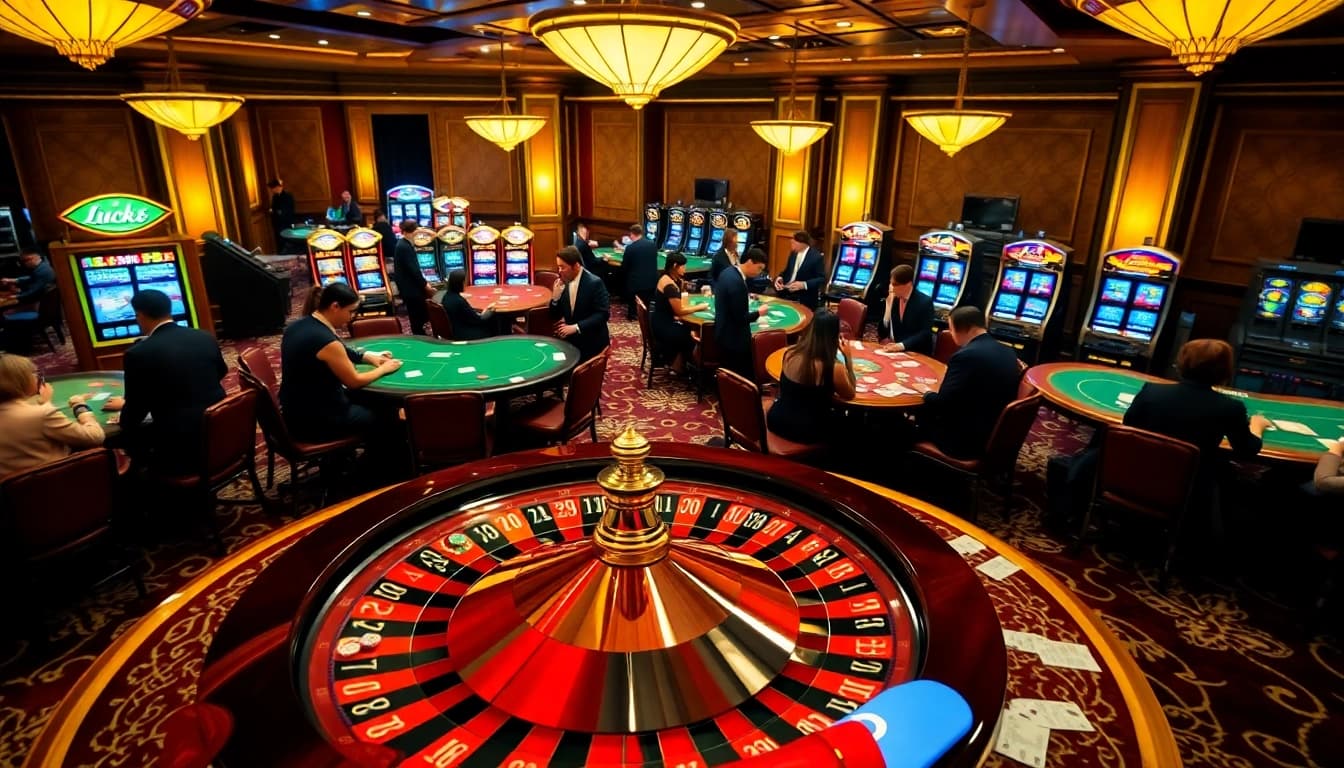 Experience thrilling gameplay at luck8 with vibrant casino elements, poker chips, and roulette excitement.