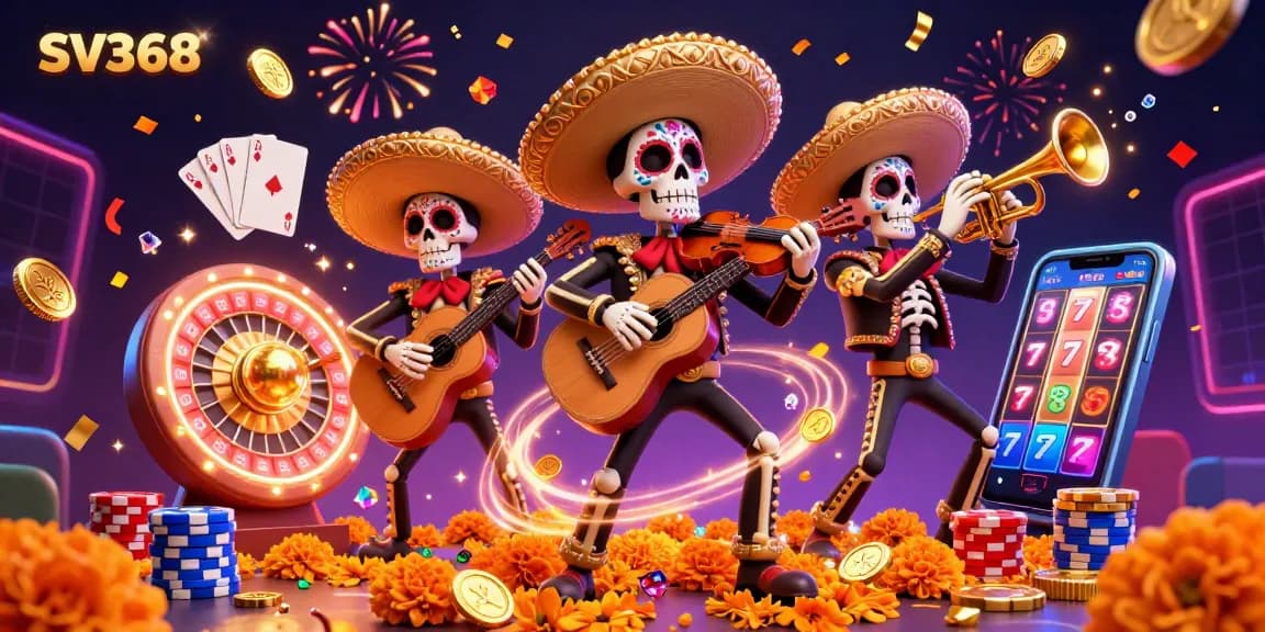 Experience thrilling gambling at SV368 with vibrant mariachi characters and dynamic casino elements.