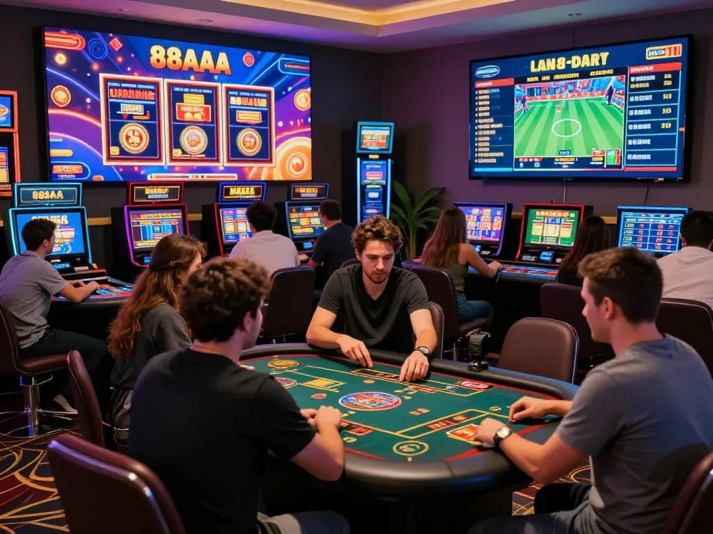 Players enjoying diverse games at 88AA's online casino, showcasing vibrant technology and engaging atmosphere.