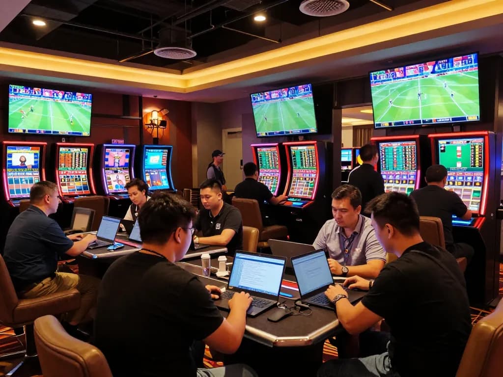 Engaged bettors strategizing their wagers at the tr88 casino sports betting lounge