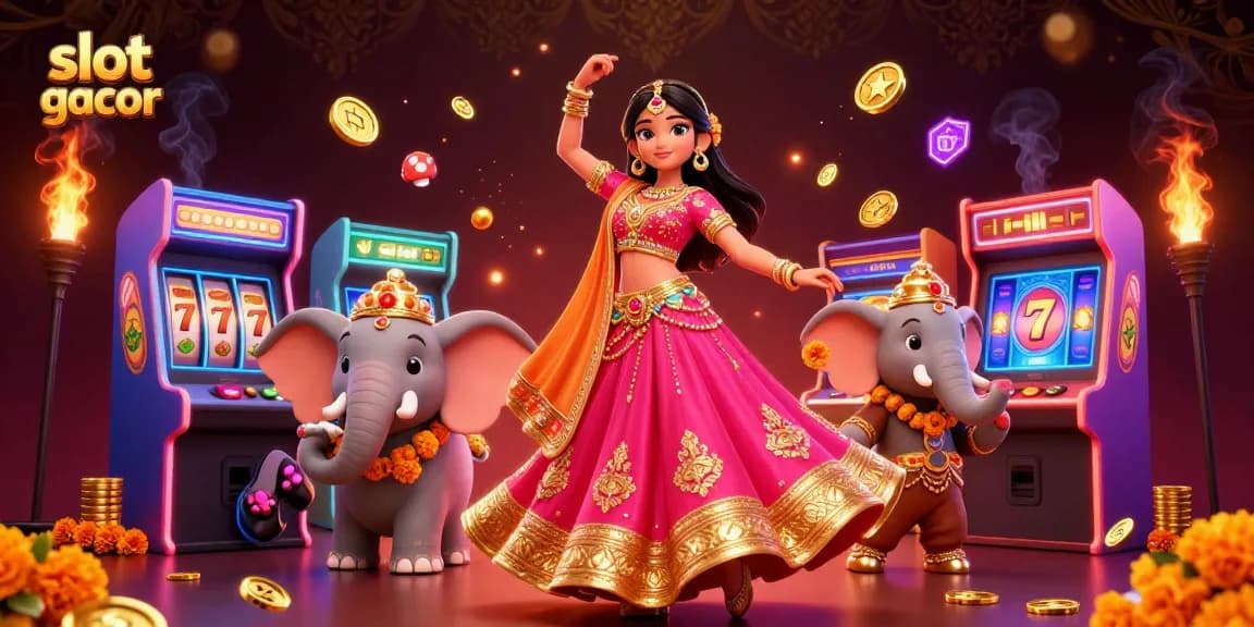 Engage with slot gacor action featuring a vibrant scene of luck and joy in a animated casino.