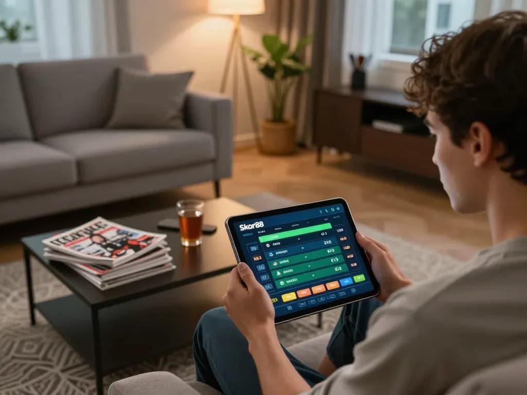 Exploring Parlay Skor88 betting options through a mobile app in a cozy home setting.
