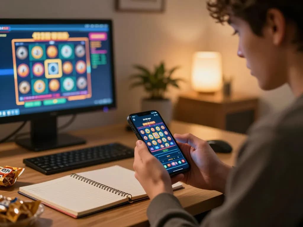 Engaging in 918Kaya PNG gaming on a mobile device in a cozy home setup.